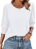 XIEERDUO Blouses for Women Dressy Casual 3/4 Length Sleeve Womens Tops White Tops for Women Xl