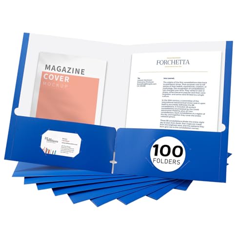 Zzrywuty File folders with Pockets,Blue Two folders for documents,100 Pack Paper Folders with Card Slot,Letter Size,School Students,Business,Home and Office Workers
