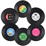 Jinlaili 6er-Set Retro-Vinyl-Untersetzer, Retro-Untersetzer für Getränke, Schallplatten Untersetzer für Getränke, rutschfeste Untersetzer für Kaffee Tee Bierkrug Weinglasflasche