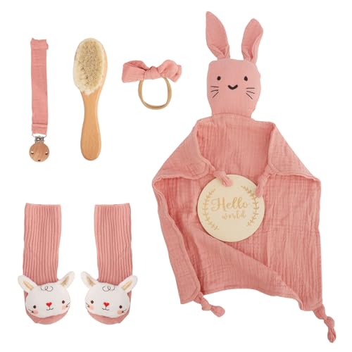 6-teilige Baby-Erstausstattung aus Bio-Baumwolle, mit Knisterbuch & Musikspielzeug, Spielzeug ab 1 Jahr, personalisierbares Geschenk für Neugeborene