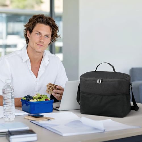 MIER Insulated Lunch Box for Men Women Portable Lunch Bags with Shoulder Strap Leakproof Cooler Bag for Work Travel Picnic, Black