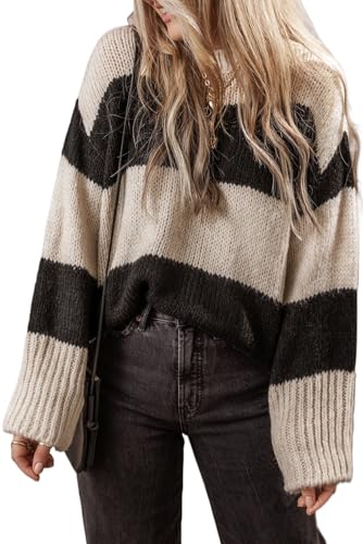 Stylish Round Neck Sweater: Casual Colorblock Design - Jet Stream