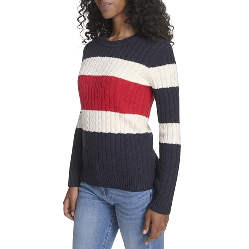 Image of Tommy Hilfiger Women's Cotton Crewneck Cable Sweater