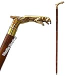 Designer Brass Jaguar Head Handle Walking Stick Antique Style Wooden Cane Designer Brass Golden Head Handle Walking Stick Antique Style Wooden Cane Gift