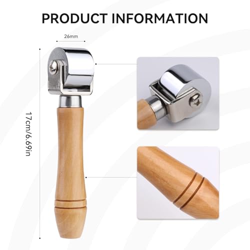 Mnuizu 26 mm Leather Press Edge Roller, Wooden Handle Leather Rolling Craft Roller, Seam Roller for Leather, Leather Edge Creaser, Leather Craft Laminating Tool for Leather Craft(Wood Color) by Mnuizu - Used condition - Image 2