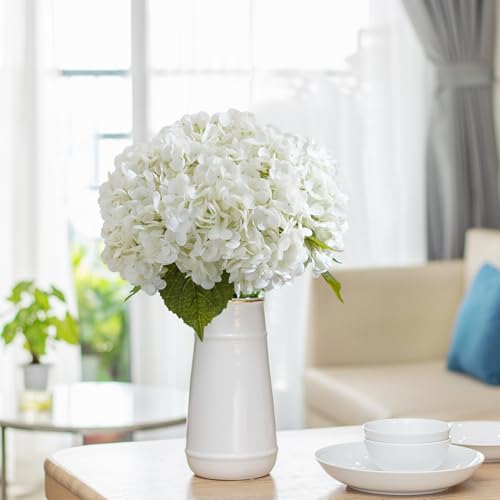 BonBloom's 4 Pcs White Hydrangea Artificial Flowers, 21" Stem Real Touch Latex Faux Hydrangeas Flowers for Tables Centerpieces, Outdoor Party Floral Arrangements Wedding Bouquets Home Decor by BonBloom's - Used condition - Image 6