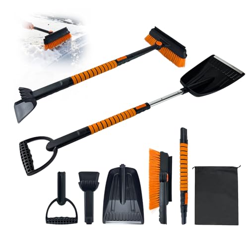LOYALGLORY Extendable Snow Brush and Ice Scraper for Car Windshield - 45' Snow Brush for Car with 360° Rotating Head - Sturdy Snow Scraper and Ice Scraper for Sedans, SUVs, Trucks - Easy Storage