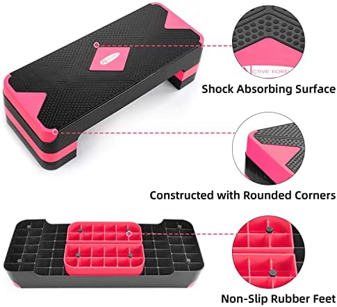 68cm Aerobic Exercise Stepper With 3 Adjustable Step Levels, 3 Height Adjustable 10cm 15cm 20cm Exercise Step Non-Slip Aerobic Fitness Cardio Home Gym Routines Training(Red)