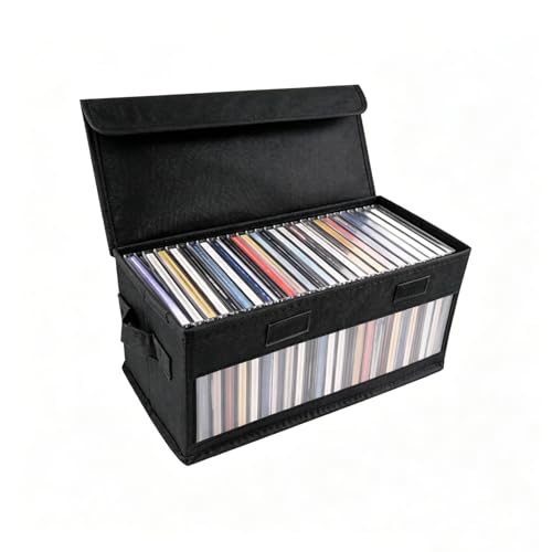 AKWDSL Upgraded CD Holder Box with Reinforced Handles,Large Capacity CD Storage Box for Holds Up to 32 Jewel Case,Multifunctional Transparent CDs Organizer Case for Home,Car,Travel