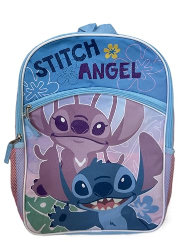 Disney Mochila Stitch & Angel de 40,6 cm com 1 bolso frontal, rosa, Large, Mochila