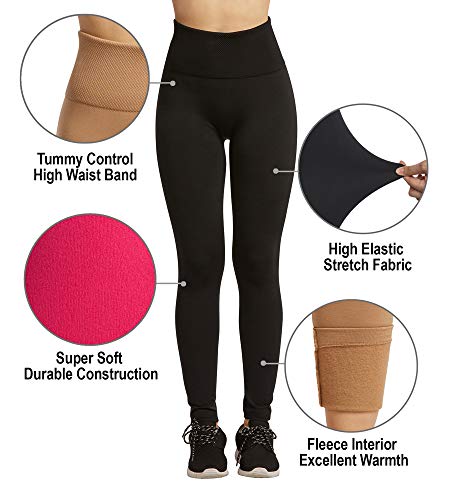 Leggings - Women's Seamless High Waist Fleece Lined Leggings (Pack Of 3) - Black #TOP5