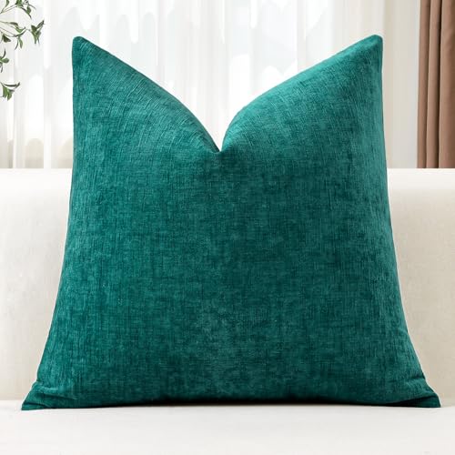 JOTOM Chenille Cushion Covers 50x50 cm Soft Teal Decorative Throw Pillow Covers 20x20 Inch Square Cushion Case Solid Pillowcases for Couch Sofa Living Room Bed Home Decor (Teal)