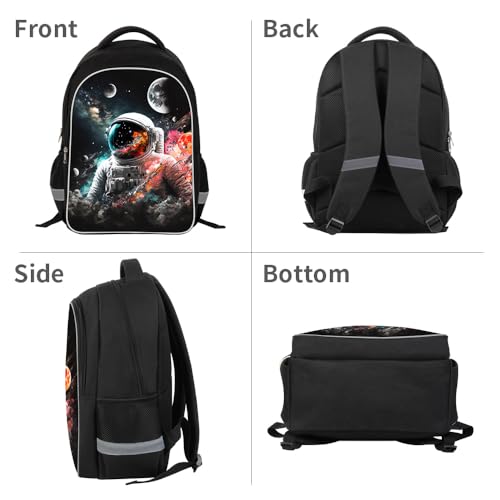 ZRENTAO Kids Backpack, 3D Reflective Cartoon, 600D Polyester & Dual Zippers, 17" Bookbag with Ergonomic Design for boys & girls age 6-18, Astronauts Space Style for school Children Kids by ZRENTAO - Used condition - Image 3
