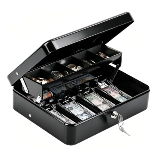 KYODOLED Locking Cash Box with Lock,Money Box with Cash Tray,Lock Safe Box with Key,Money Saving Organizer,11.81Lx 9.45Wx 3.54H Inches,Black XL Large