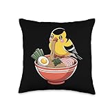 Cute Kawaii American Goldfinch Eating Ramen Bird Lover Funny Throw Pillow