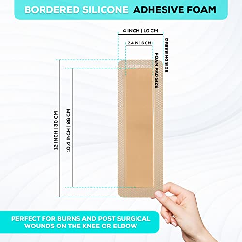 Medvancetm Silicone - Bordered Silicone Adhesive Foam Dressing Size 4"X 12" (2.4"X10.4" Pad) 10 Pack #TOP2