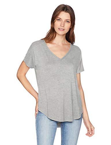 Daily Ritual Women's Jersey Relaxed-Fit Short-Sleeve V-Neck Longline T-Shirt, Light Grey Heather, Large #TOP19