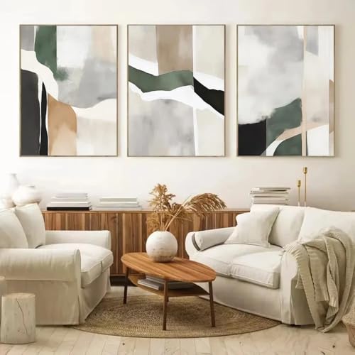 Affiches sur toile abstraites géométriques noires beiges vertes 3pcs