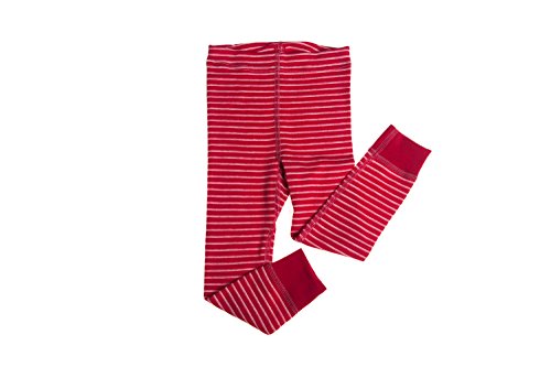 Hocosa Big Kids Organic Wool Long-Underwear Pants (128/8 yr, Red/White Striped)