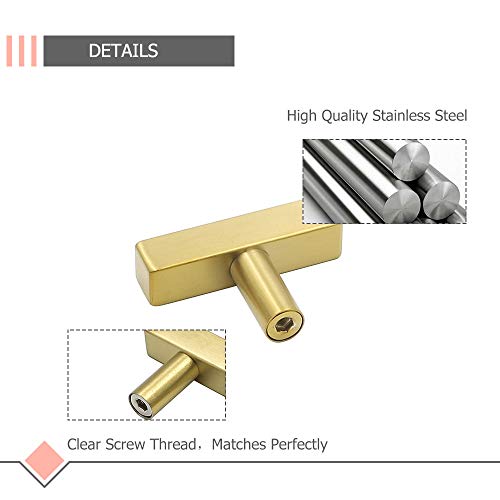 Lontan 6Pack Kitchen Cabinet Knobs Brushed Brass Cabinet Knobs Square - Ls1212Gd Euro Gold Cabinet Knobs T Bar Stainless Steel Knobs For Cabinets,Single Hole 2'' Length #TOP2