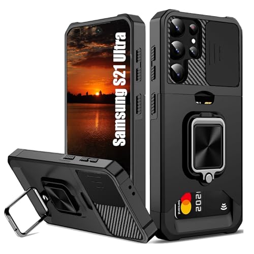 rojarou for Samsung Galaxy S21 ultra Case with Card Holder Stand,Black