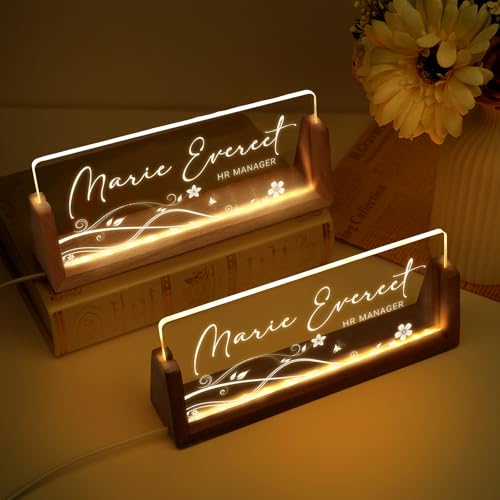 Image of Custom Name Plate for Desk, Personalized Light Up Acrylic Desk Name Plate, Personalized Office Gifts for Boss Coworkers Teacher, Employee Appreciation GIfts, Office Decor for Women Men