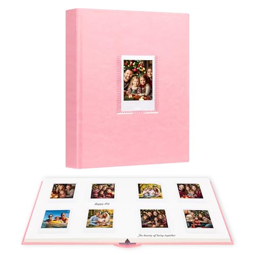 Álbum de fotos de 128 bolsillos con espacio para escribir, ventana frontal, álbumes de fotos Polaroid de 3 pulgadas compatibles con Fujifilm Instax Mini 12 11 9 8 7s, Polaroid 300, HP Sprocket (Rosa)