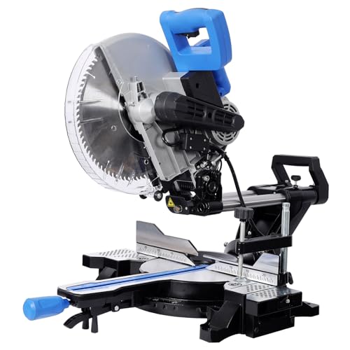 Image of 12 inch Dual Bevel Sliding Miter Saw with Laser Guide, 80T Blade,0-45° Bevel,15Amp Miter Saw with Extension Table,4.2x13in Cutting Capacity,ETL certificate (Black+Blue)