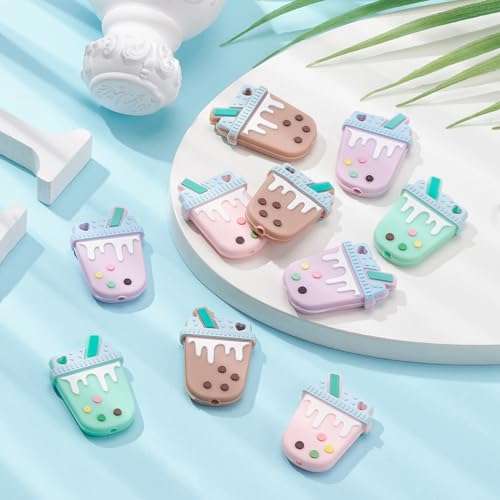 UR URLIFEHALL 10 Pcs Bubble Tea Silicone Beads Drink Silicone Focal Beads for Pen Phone Case Jewelley Keychain Scrapbook Making - Image 4