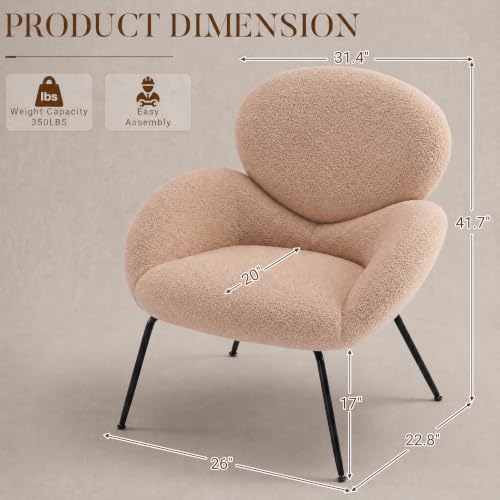 Image of Accent Chairs Set of 2 for Living Room, Boucle Fabric, Camel | Modern Accent Chair with Cloud Backrest, Soft Textured Boucle Fabric, Small Reading Chair for Sunroom, Reception Area