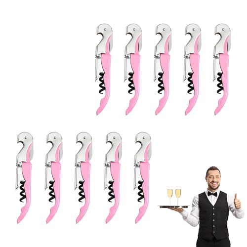 Korkenzieher Rosa Set of 10,3-in-1 Kellnermesser + Flaschenöffner + Kurzmesser Kapseln,Wein- und Bieröffner Edelstahl