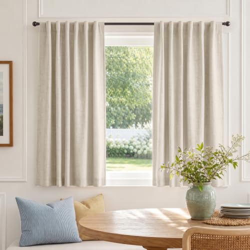 Image of Linen Total Blackout Curtains for Bedroom Living Room 63 Inch, Cream