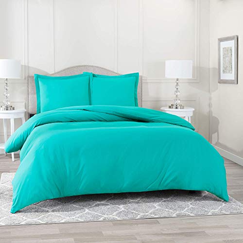 Duvet Cover Queen Size Set Teal Blue With Zipper Closure,