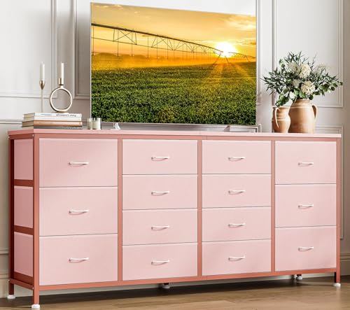 PeacefulHues 63" W Pink Long Fabric Dresser TV Stand with