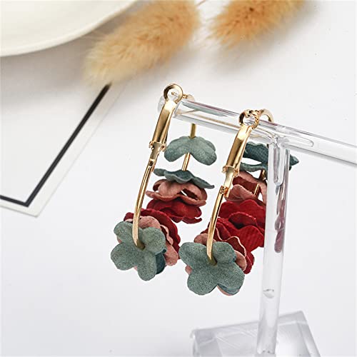 Maloyanve Floral Fabric Hoop Earrings For Women Girls Tiered Flower Statement Tassel Earrings Lightweight Leaf Chandelier Drop Dangle Earrings For Daily Dresses Wedding Holiday Party (Colorful) #TOP3