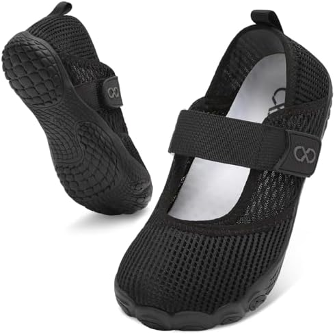 JIASUQI Barefoot Water Shoes for Women Quick-Dry Adjustable Beach Swim Pool Shoes Womens Wide Minimalist Walking Shoes Sandal for Indoor Outdoor Black,Size 9