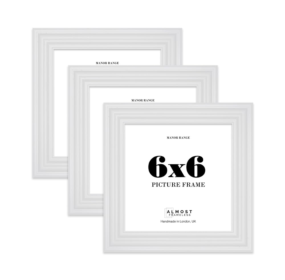 6x6 Picture Frame, Display 6x6 Pictures (15.2 x 15.2cm) - Ice White Luxurious 42mm Edge Classic Interior Design Décor - 3 Pack
