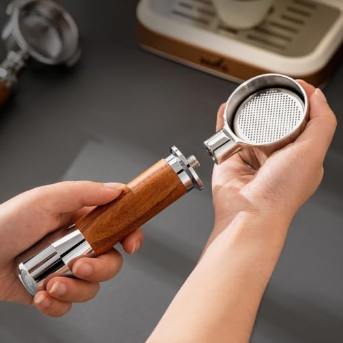 58mm Bottomless Portafilter Featuring Stainless Steel Frame and Removable Basket with Solid Wood Handle for Nuova Coffee Machines - Image 8