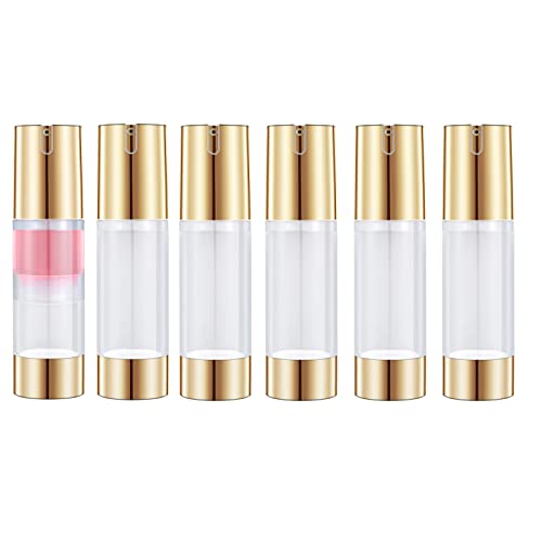 UMETASS 1.0 oz Empty Airless Pump Bottles, Refillable Cosmetic Containers, Travel Size Vacuum Bottle for Lotion, Hand Sanitizer, Toner, Moisturizer and Facial Serum (Golden, 6 packs)
