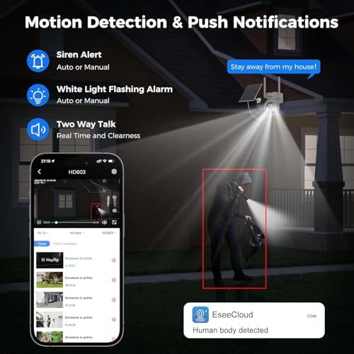 Hiseeu 4G LTE Cellular Security Camera Solar Powered, No WiFi Security Cameras Wireless Outdoor, PIR Motion, 2 Way Talk, 360° PTZ, 2K Color Night Vision, 64G SD & SIM Card Included - Thumbnail 5