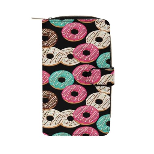 SEBNATAL Fashion Water Resistant Doughnut Donut Leather Wallet, Large Capacity Zipper Around Long Clutch Purse for Men Women