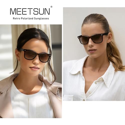 MEETSUN Retro Polarized Sunglasses for Women Men Classic Mirror Lens Driving Sun Glasses 100% UV Protection 3 Pack Black Leopard Brown Grey - Thumbnail 2