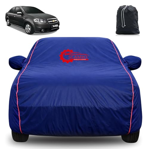 Image of 100% Waterproof Car Cover for Chevrolet Aveo | All-Weather, Dustproof & UV Protection | Heavy-Duty 3-Layer Fabric | Custom Fit with Mirror & Antenna Pocket | Navy Blue
