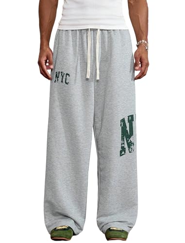 ZAFUL Men's Baggy Casual Pants Letter Graphic Sweapants Drawstring Lounge Straight Leg Track Pants with Pockets(6-Grey, M)