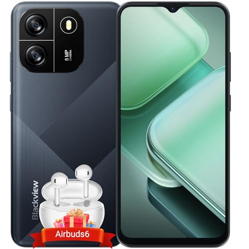 Blackview Mobile Phones Sim Free Unlocked, WAVE 6C Android 13 Phone, 5100mAh 10W fast, 4GB+32GB/TF1TB, Octa-Core, 6.52'' HD+ Screen, 8MP+5MP, Dual SIM Smartphone, 3 Cards Slots, Face Unlock - Black