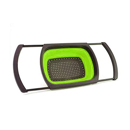 Escorredor Macarrao Silicone Verde Expansivel Alça Retratil Pia Legumes Cozinha Frutas