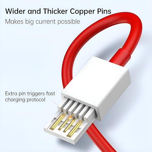 Image of Oneplus Original Fast 80W USB Type C Data Sync Fast Charging Charger Cable for One Plus 12,12r,11,11r,10r,10t,10,10 pro,9 Pro,8,8T,7t,7t Pro,6,Nord,4,3,2t,Ce2 Lite,Ce3 lite, 80Watt Quick Charge, Red