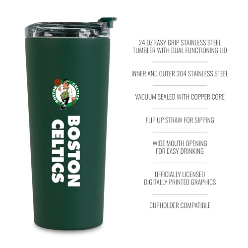 Image of Rico Industries NBA Basketball Boston Celtics Green 24oz Stainless Steel Tumbler with Lid and Dual Functioning Lid