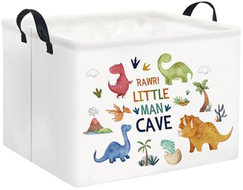 Image of Rectangular Kids Storage Basket Baby Storage Basket with Handles for Home Kitchen Boys and Girls Cute Toy Storage Bin Organizer Shelf Book Room Decor(Dinosaur)