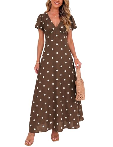 Image of Fengbay Polka Dot Dress for Women V Neck Ruffle Sleeve Vintage Long Dress